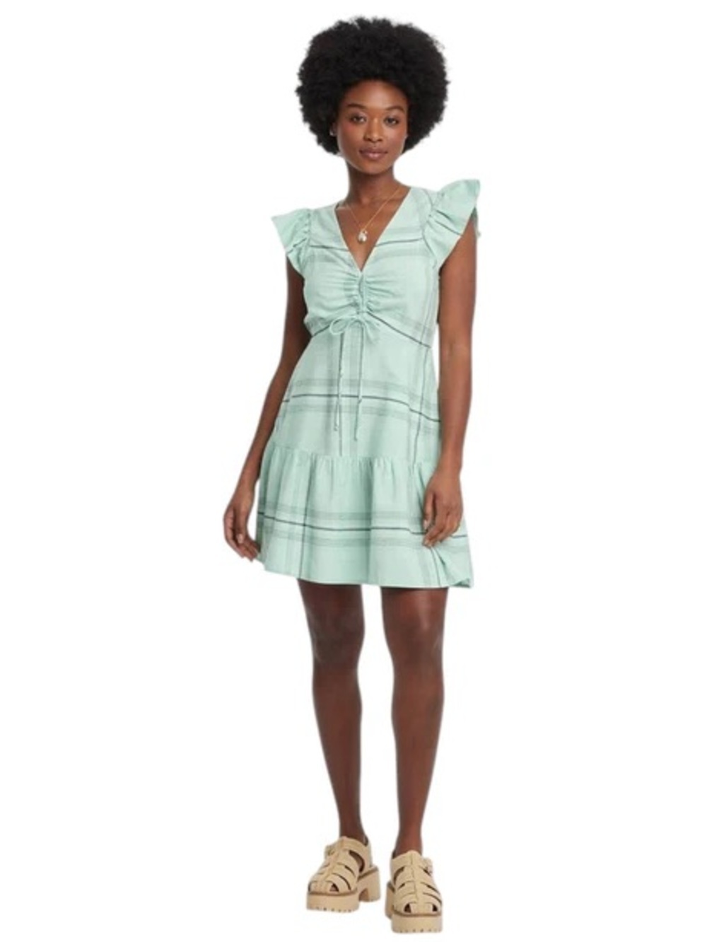 Universal Thread Mint Green Ruffle-Sleeve Tie-Front Dress